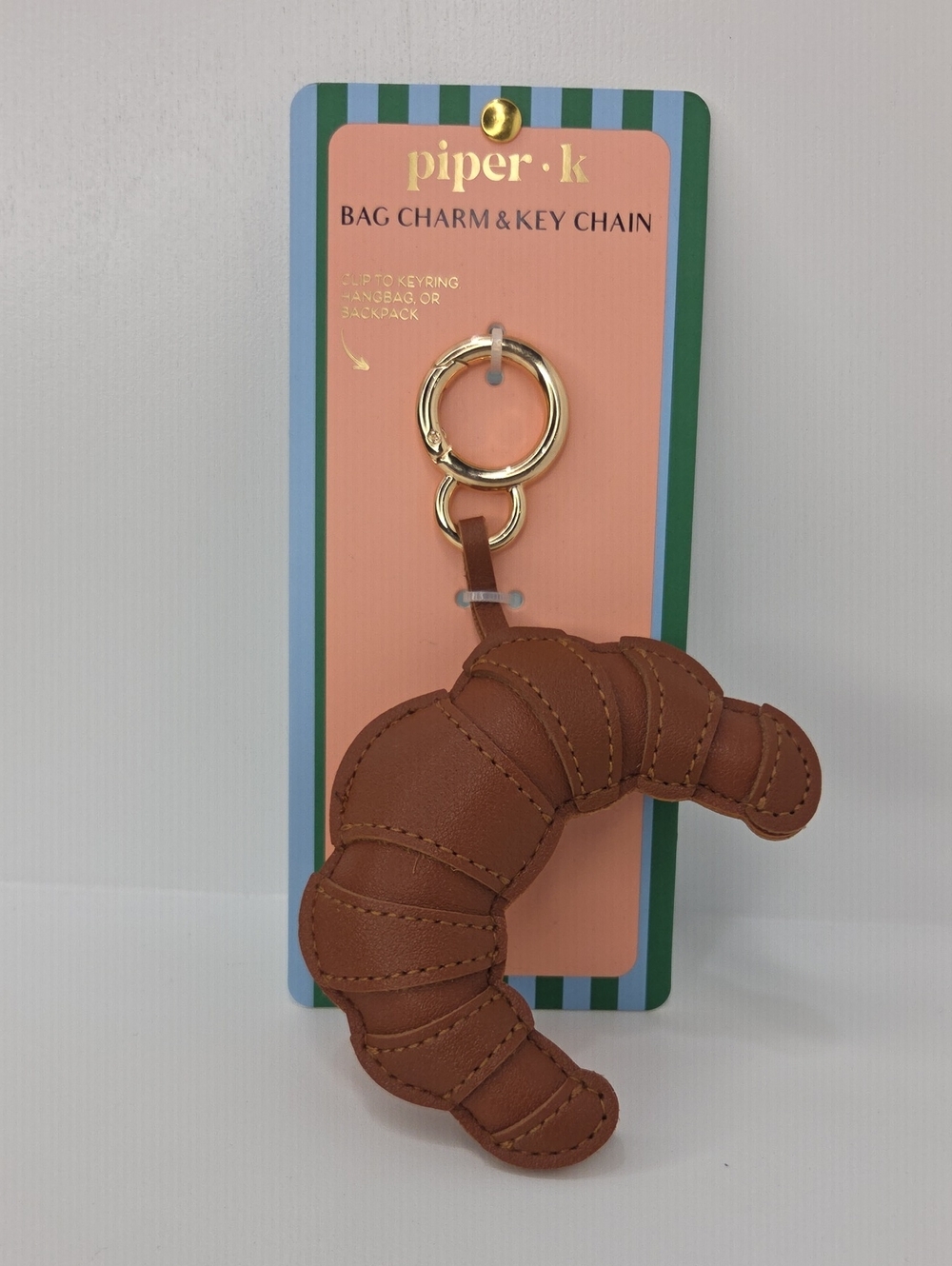 🥐▪️Piper K ▪️uk Exclusive Brown Croissant Bag Charm & Key Chain with Gold Ring - Picture 2 of 6